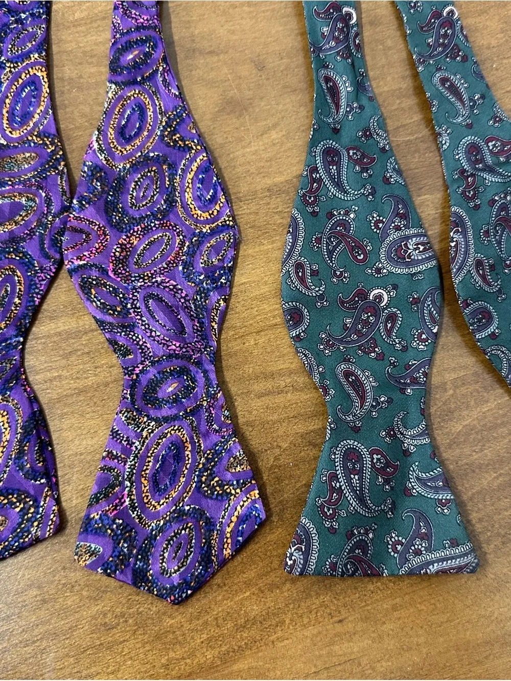 Robert Talbott Purple & Teal Paisley Self-Tie Silk Bow Ties lot of two